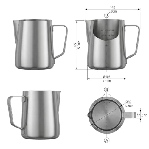 32 Oz Etched Milk Frothing Pitcher Latte Art Espresso Stainless
