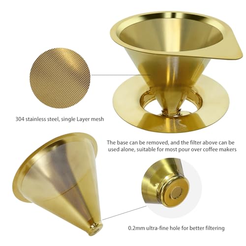 Pour Over Coffee Dripper Reusable Coffee Filter Paperless Coffee Filter Stainless Steel Pour Over Coffee Maker Cone Coffee Dripper for 1