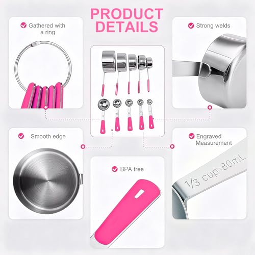 Measuring Cups and Spoons Set Stainless Steel 10 Piece for Cooking and Baking (10 Count)