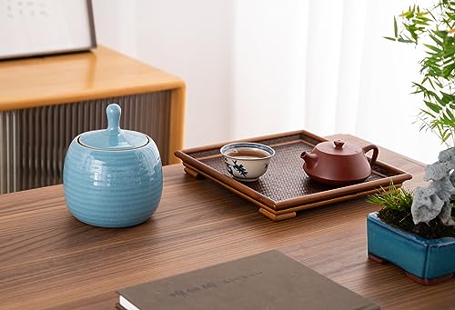 Kitchen Canisters Retro Ceramic Jar with Airtight Lid Blue