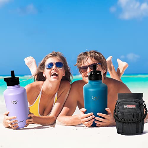 64 oz Insulated Water Bottle with Carrier Bag & 3 Lids
