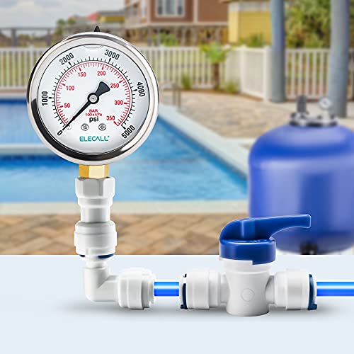 2-1/2" Glycerin Liquid Filled Air Pressure Gauge, 0-5000Psi, 1/4" NPT Lower Mount, Stainless Steel Case, Brass Internals, Water Pressure Gauge
