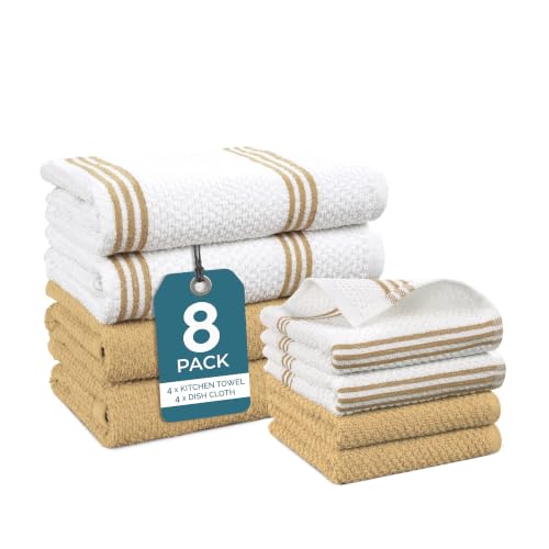 Kitchen Towel Set 8 Pc 4 Dish Towels for Kitchen (8 Count)