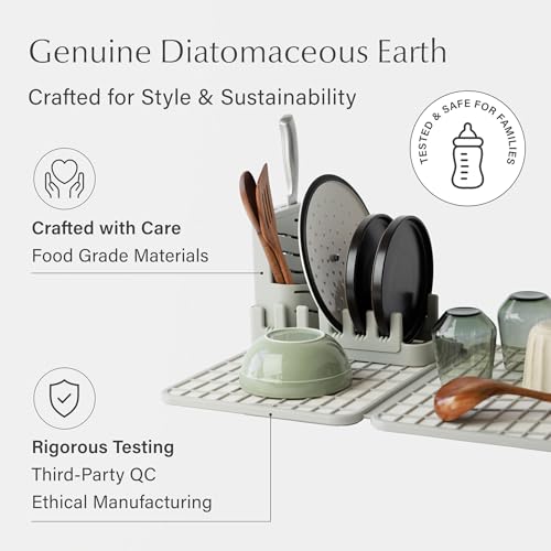 Home Collapsible Dish Drying Rack with Stone Dish Pad