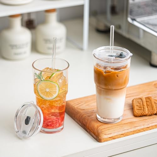 20oz Clear Glass Tumbler with Lid and Straw