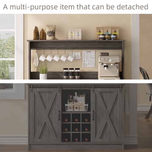 47" Coffee Bar Cabinet with Storage Hutch & Wine Rack