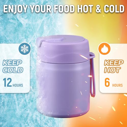17oz Soup Thermo for Hot Food Kids Insulated Vacuum Food Jar with Stainless Steel Spoon Wide Mouth Thermo Leakproof Lunch Food Container Kids Hot Lunch Box
