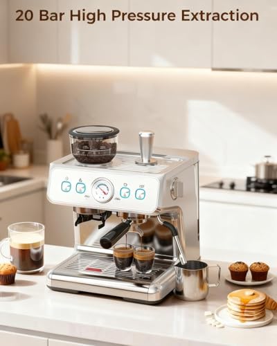 20 Bar Espresso Machine with Grinder & Milk Frother Steam Wand