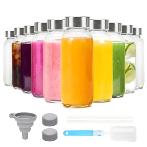 Glass Juice Bottles with Lid 12 oz