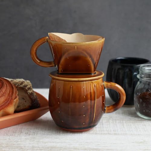 Ceramic Coffee Pour Over Maker Set in Caramel