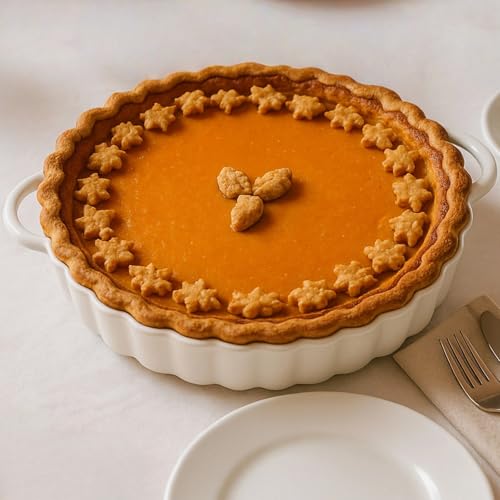 9×2in Deep Ceramic Pie Pan with Handles for Pie Quiche Tart Baking. Easy to grip