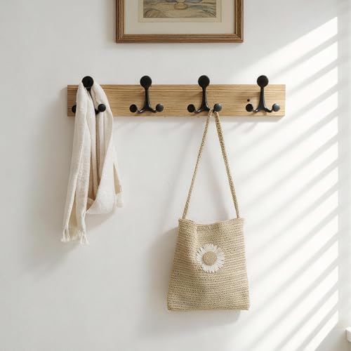 24 Inch Wood Coat Rack Wall Mount with 4 Triple Hooks