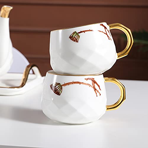 Porcelain Tea Set Tea Cups Sets of 6 Teapot and Cup Set Ceramic Tea Service with Lotus Pattern Gift for Adults Women
