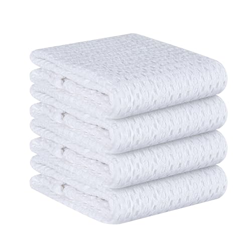4 Pack Premium Waffle Kitchen Towels with Hanging Loop 16x26 inches