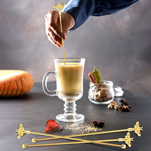 4Pcs Bumble Bee Cocktail Stirrers Swizzle Sticks Stainless Steel 7.5" Coffee Beverage Stir Sticks with Gold Decor Top for Mixing Cocktail