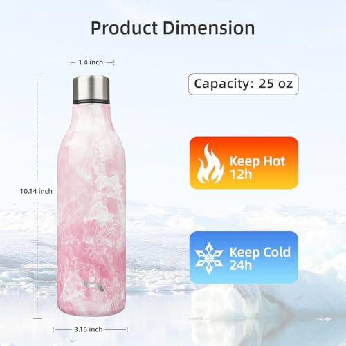 25 oz Insulated Stainless Steel Metal Water Bottle with Strap