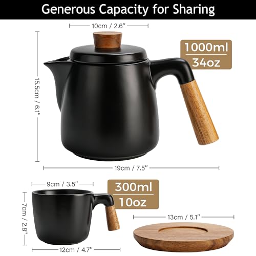 34 Oz Ceramic Tea Pot Set with Infuser and Cups