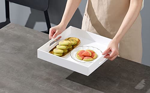 Glossy White Sturdy Acrylic Serving Tray with Handles