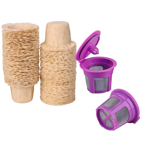 100 Count Natural Disposable Coffee Filters with 2 Reusable K Cups for Keurig 1.0 and 2.0 Coffee Makers