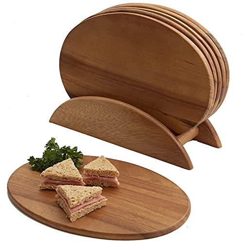 Woodard & Charles Acacia Wood 6 Serving Boards with Stand
