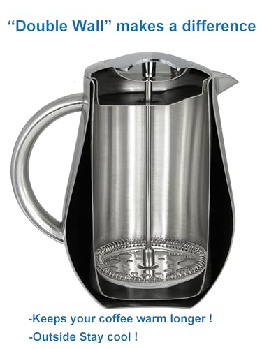 Non Toxic Insulated Stainless Steel French Press Coffee Maker 34oz
