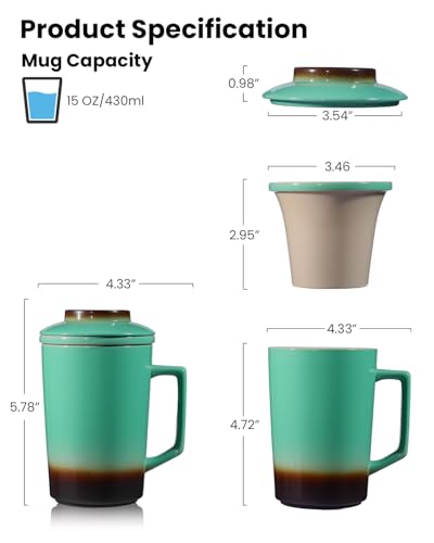 15 oz Ceramic Tea Infuser Cup with Lid