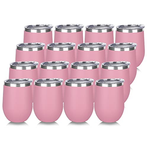 Stainless Steel Wine Tumbler Bulk with Lid (16 Count)
