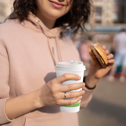 100 Count 16 oz Compostable Paper Coffee Cups with CPLA Lid