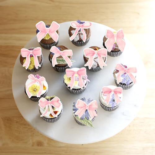 50Pcs Edible Pink Bowknot Cupcake Toppers Wafer Paper Bowknot Cake Dessert Picks Drink Topper Baby Shower Princess Cupcake Toppers for Birthday Party Decoration Supplies (50 Count)