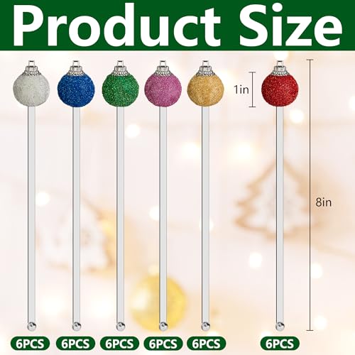 36 Pcs Christmas Glitter Ball Drink Stirrers
