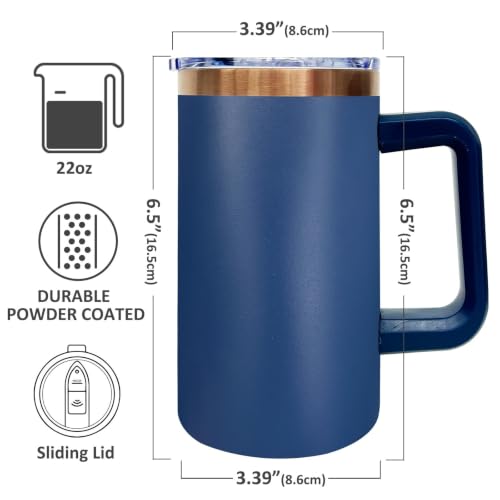 22oz Insulated Coffee Mug Bulk with Handle and Lid Navy (4 Count)