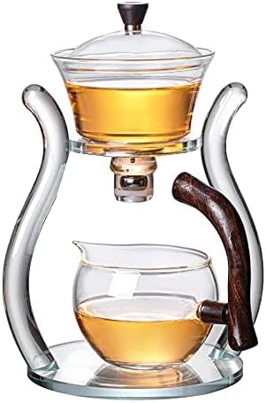 RORA Glass Teapot Set Semi Automatic Drip Rotating with Infuser Lazy Kungfu Tea pot Set (Glass)