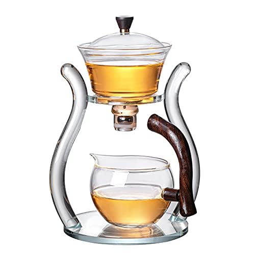 Glass Teapot Set Semi Automatic Drip Rotating with Infuser Lazy Kungfu Tea pot Set