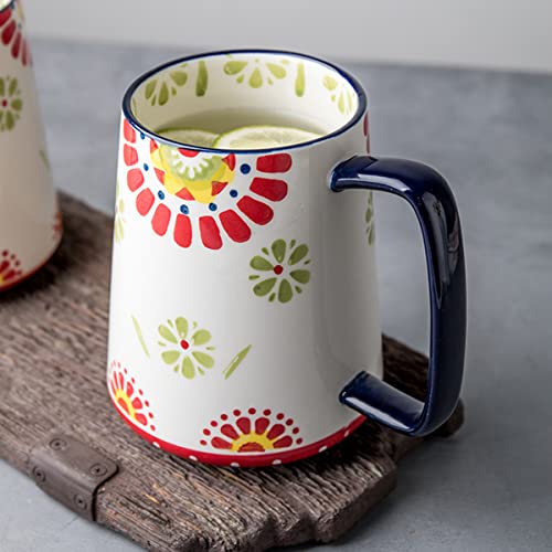 24 oz Extra Large Ceramic Coffee Mug Vintage Floral Cup with Handle