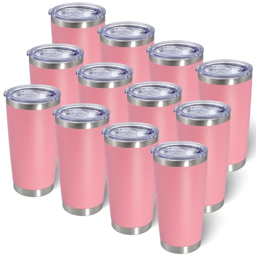 20oz Tumbler with Lid Stainless Steel Tumblers Insulated Mug Pink 12P (12 Count)