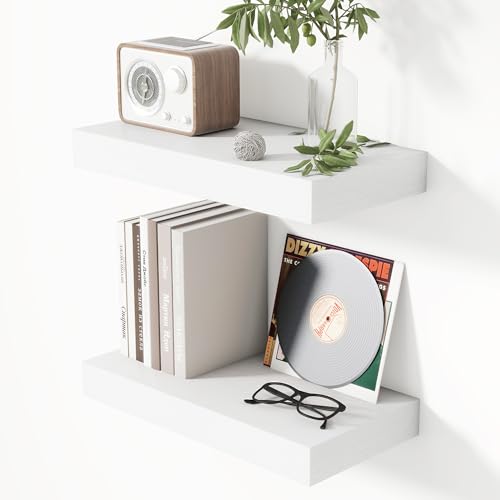 16 Inch Floating Shelves for Wall White Shelves Set of 2 (2 Count)