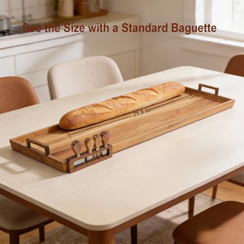 Acacia Wood Large Charcuterie Board 36x12 Inch with Cheese Knife Set