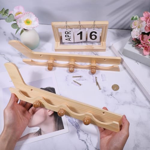 2 Pack Wooden Hockey Puck Display Cases Wooden Wall Mount Holder with Screws Hook Hockey Display Holder for Players Team Gifts Living Room Storage Decoration Accessories (2 Count)