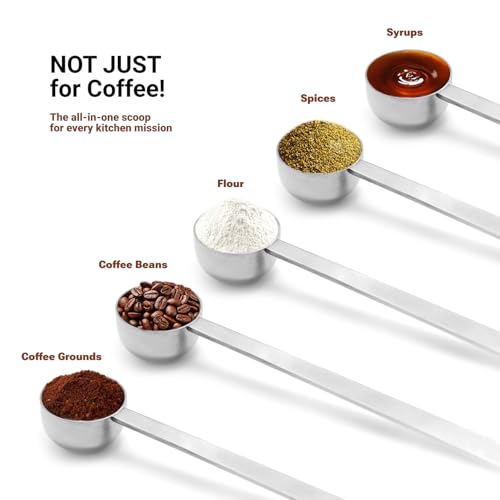 2PCS Coffee Scoop for Ground Coffee Stainless Steel Measuring Spoons Long Handle 30ml 8.66in and 15ml 8.27in Set for Deep Jars Beans Protein Powder Flour
