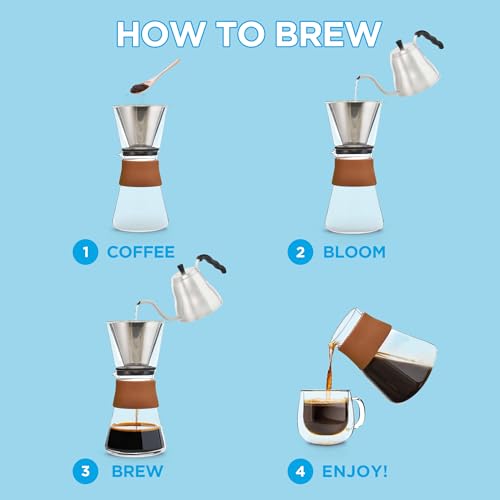 Amsterdam Glass Pour Over Coffee Maker with Steel Filter 27.6 Fl Oz