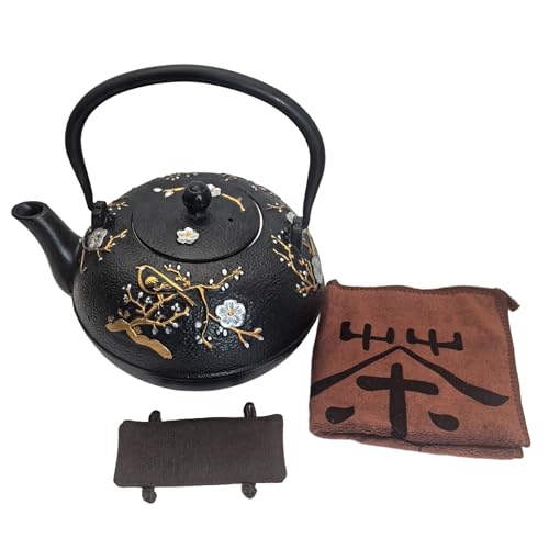 Cast Iron Teapot SECHUDO Teapot for Stovetop Safe Coated with Enameled Interior