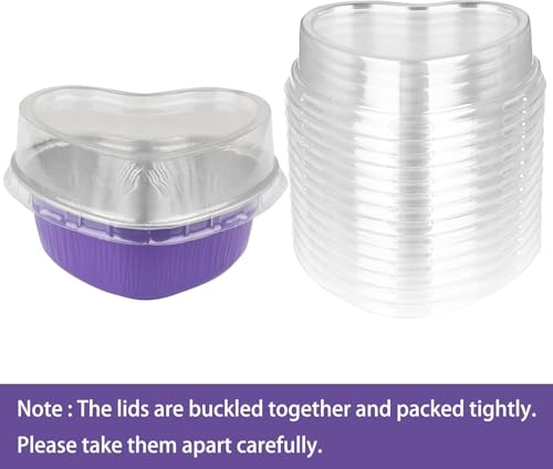 Mini Heart Shaped Cake Pans 3.5oz Aluminum Foil Heart Cake Pan with Lids (50 Count)