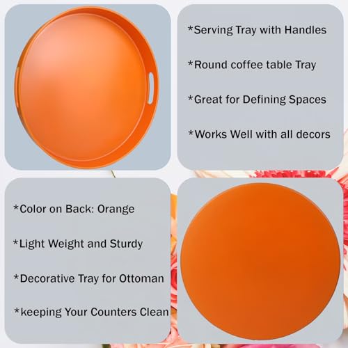 Round Orange Decorative Serving Tray with Handles