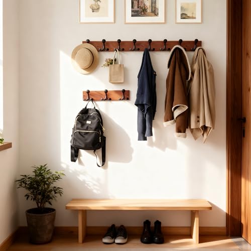 17 Inch Wood Coat Rack Wall Mount with 3 Triple Hooks (2 Count)