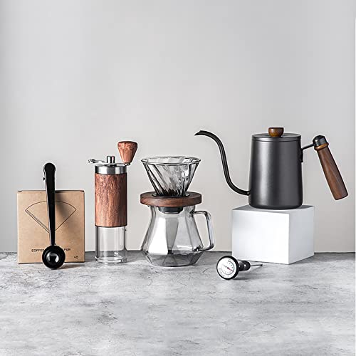 Pour Over Coffee Maker Set Coffee Kettle Scale Server Dripping Cup Bean Grinder Filter Paper Ceramic Cup All in 1 Great for Traveling Camping Excellent Coffee Gift