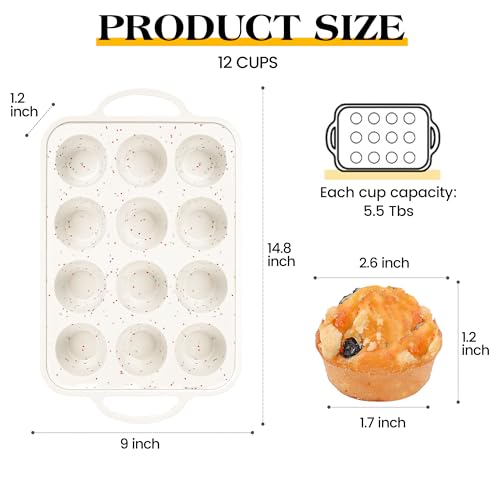 2 Pcs Silicone Muffin Pan with Metal Frame Nonstick 12 Cup Regular Size Cupcake Pan Silicone Muffin Tray for Baking Egg Bites Muffins Cupcakes Gifts for Mom Home Baker Kitchen
