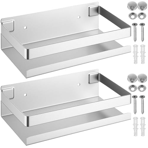 2 Pieces Stainless Steel Shelf Bathroom Shower Floating Shelves Wall Mounted Shower Caddy Basket Shelf Storage Organizer Shelves for Bathroom (2 Count)