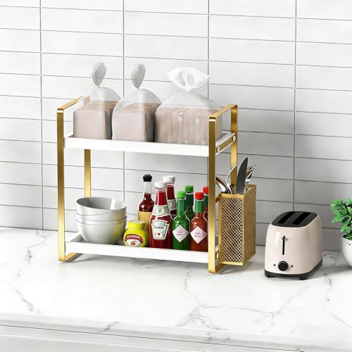 2 Tier Kitchen Storage and Organisation Rack with Side Baskets