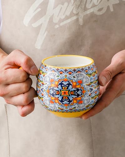 Large Boho Ceramic Coffee Mugs Set of 6