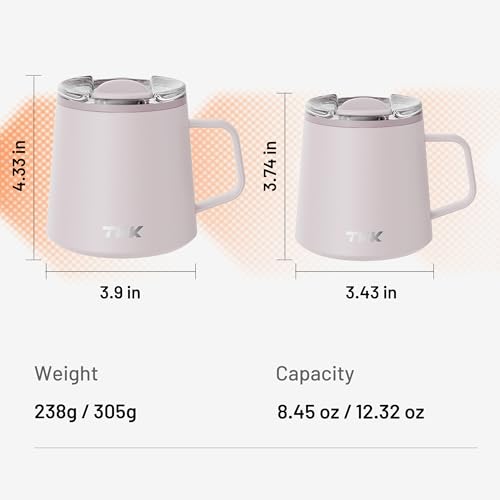 12 oz Insulated Coffee Mug with Handle Ceramic Coating Detachable Slider Lid Stainless Steel Tumbler Double Wall Vacuum Travel Cup